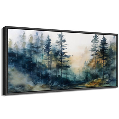 «Woodland Forest Landscape Mystical Forest Path Watercolor Landscape Retro», reproduction d'art sur toile encadrée