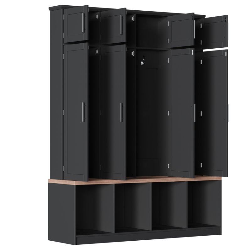 Modern Hall Tree With 4 Hidden Hooks, Black