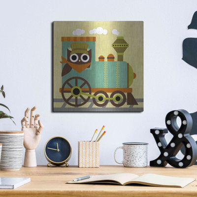 Art mural en métal luxueux «Owl Train Chef d'orateur» par Nancy Lee, 36 po x 36 po
