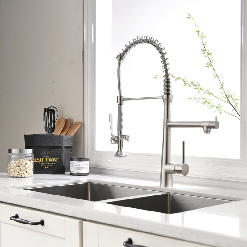 Robinet de cuisine commercial avec pulvérisateur rétractable, robinet à poignée simple, Nickel brossé