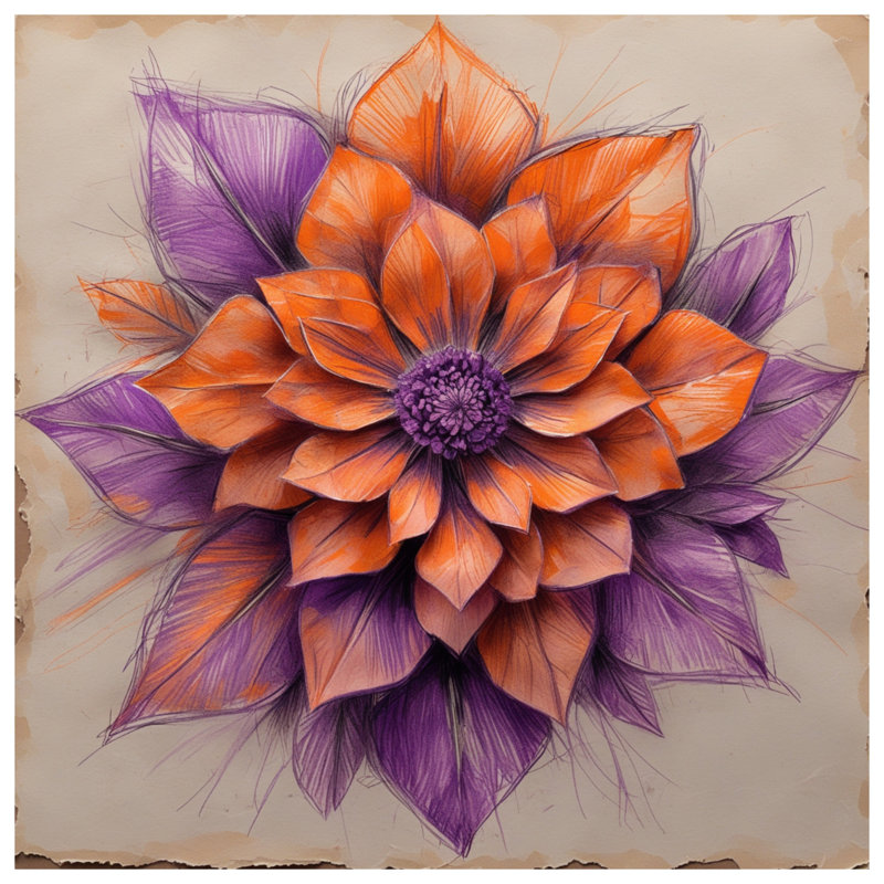 Tapisserie murale «Dahlia» orange - mauve, H 104 po x 88 avec 4 œillets