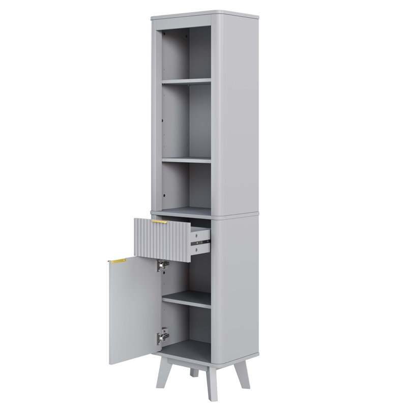 68" H Tall Bathroom Storage Cabinet with  Adjustable Shelves and One Drawer & Door, Storage Cabinet for Bathroom, Living Room, Entryway & Kitchen, Gray
