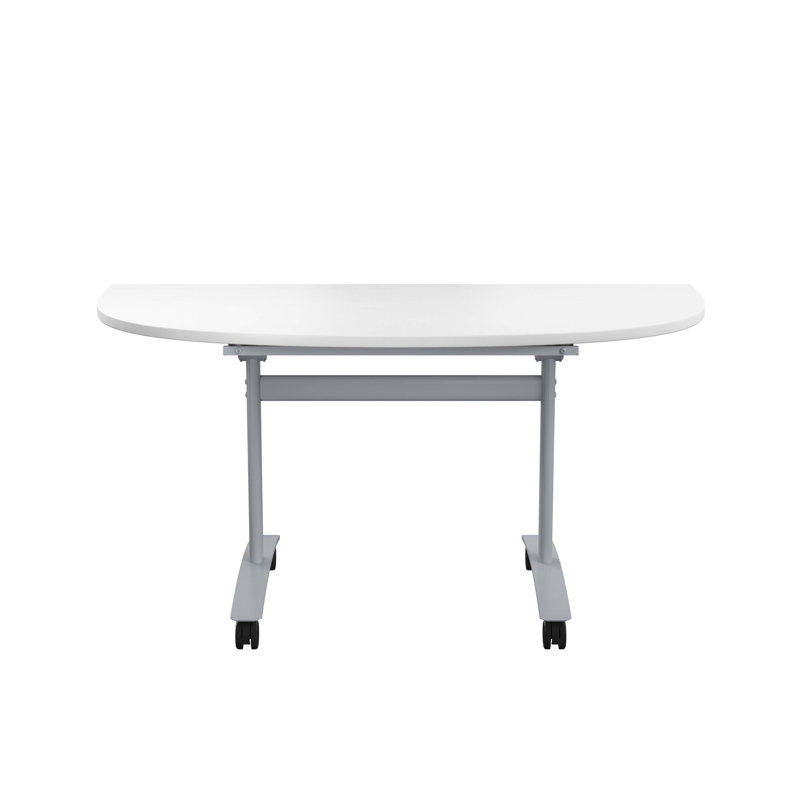 Buariki Half-circle 2 Person Flip Top 140cm L Modular Training Table with Casters, White