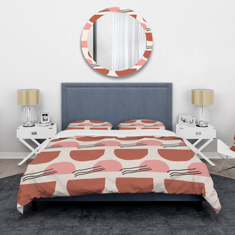 Ensemble de housse de couette Pritika Abstract Pink and Cream Shapes III - Microfibre moderne