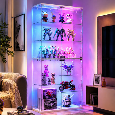 8-Tier Glass Display Cabinet with RGB LED Lighting, Lockable Doors and Anti-Tip Design