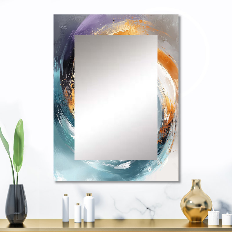 Blue And Gold Fractal Vortex II - Abstract Spirals Decorative Mirror, Gold Wall Mirror, Printed Metal Art, 32" x 24"