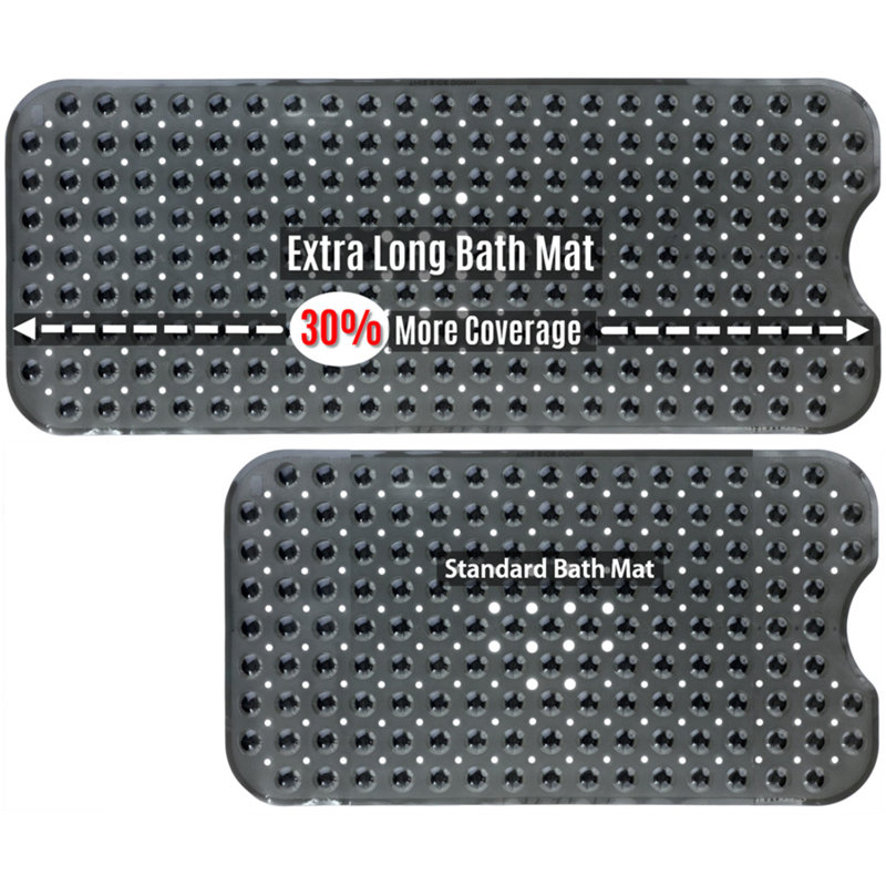 Tapis de bain extra long antidérapant avec ventouses, Noir translucide