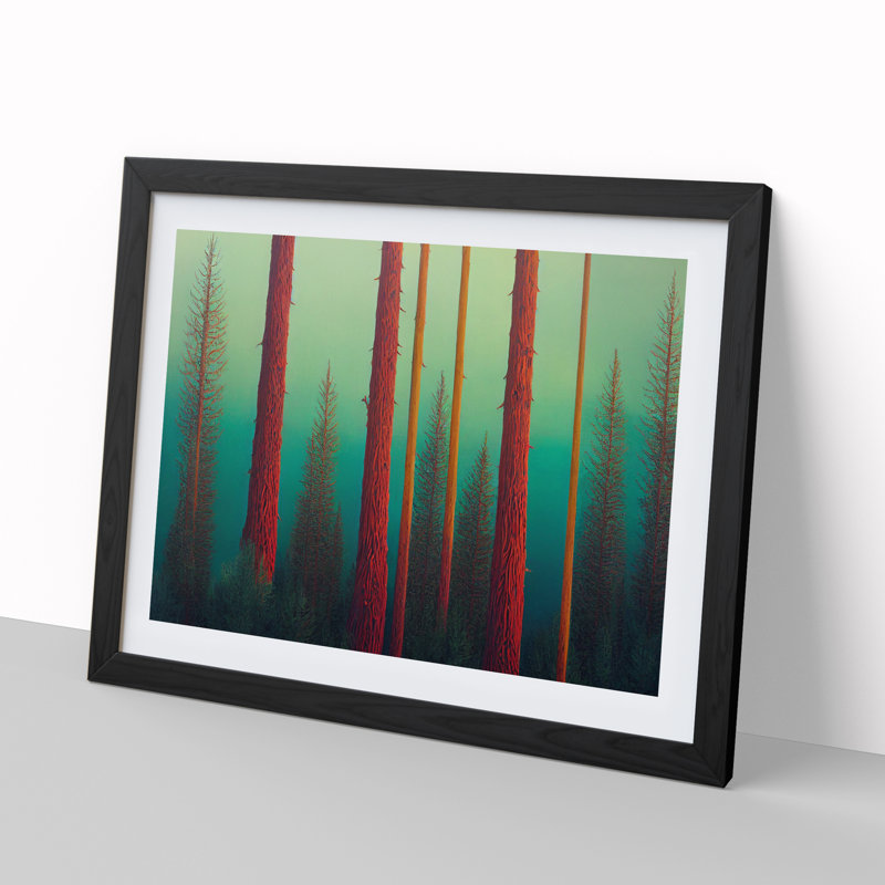 Modern Pine Tree Forest Vol.2 - Framed Print, 34cm H x 46cm W x 2cm D, Black