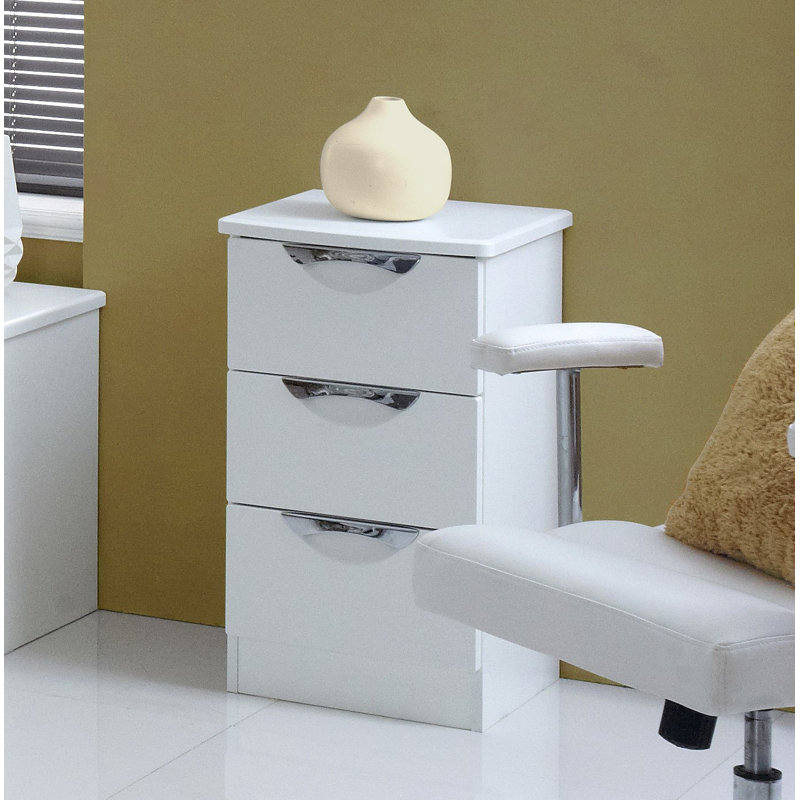 Fully Assembled Ratley 3 Drawer Bedside Table, White Gloss