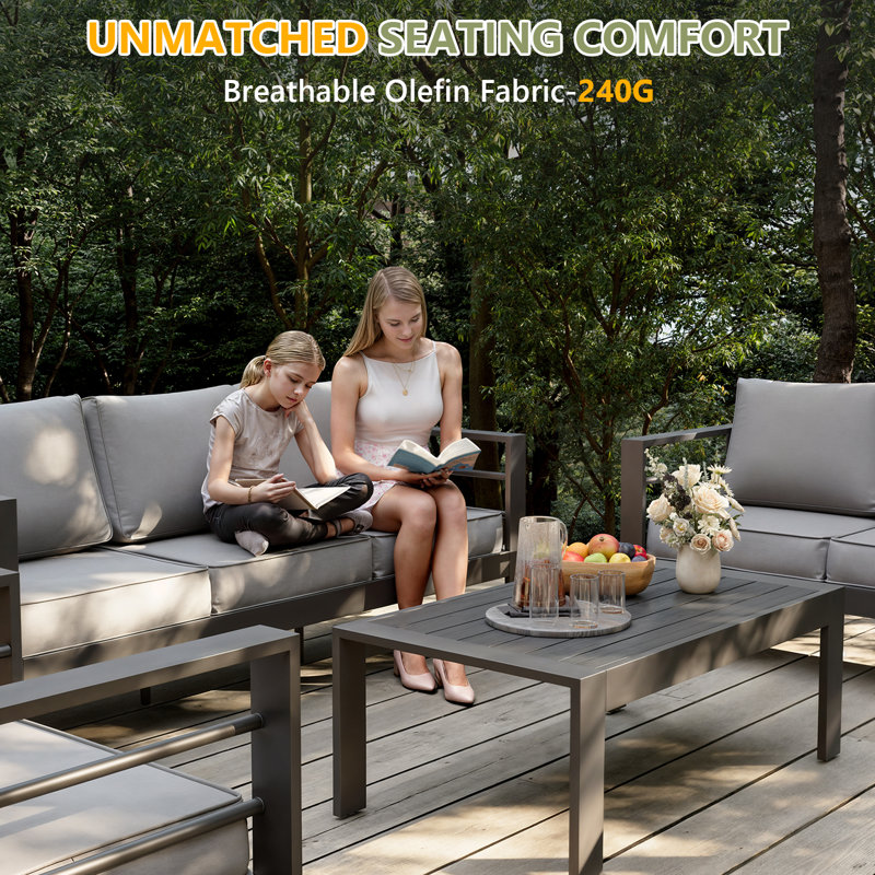 5-Person Sofa Seating Group With Fire Pit Table, Light Gray, Gray