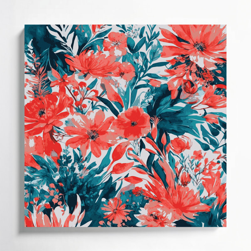 Aquarelle, art floral sur toile rouge 26, H 32 po x l 32 po
