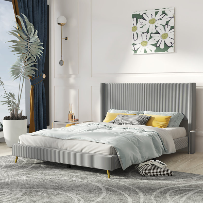 Tayvon Upholstered Wingback Bed, Gray