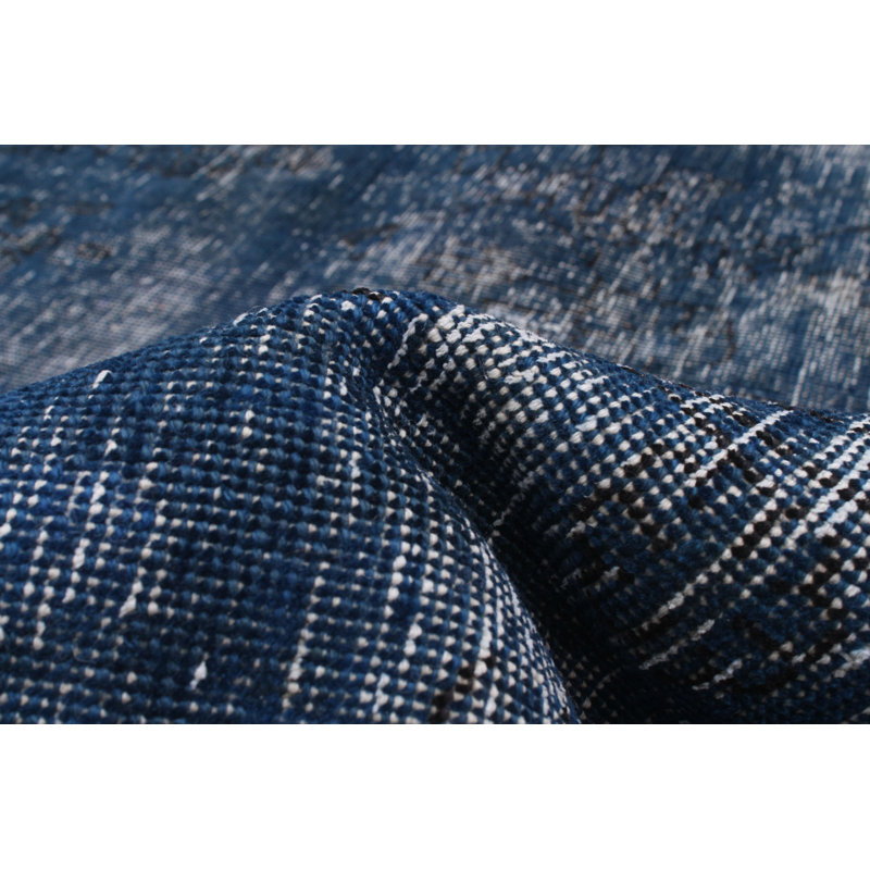 Tapis bleu marine en laine noué à la main de conception unique 9 pi 4 po x 12 pi 5 po New Age
