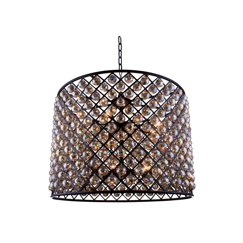 Swinney 12 - Light Drum Chandelier, Mocha Brown, Golden Teak (Smoky)