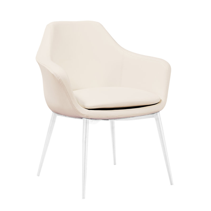 Chaise avec accoudoirs rembourrée Teegan, Acier inoxydable, Crème
