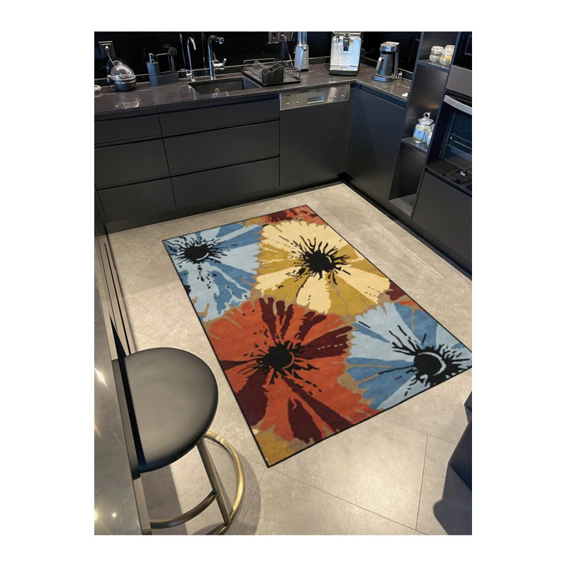 Washable Cotton Multicolored Decorative Carpet, Rectangle 4'8" x 6'7"