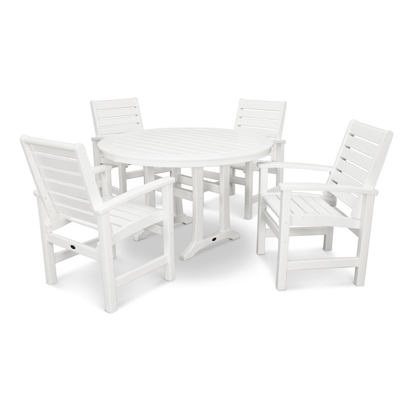 Signature 5-Piece Round Dining Set with Trestle Legs, White