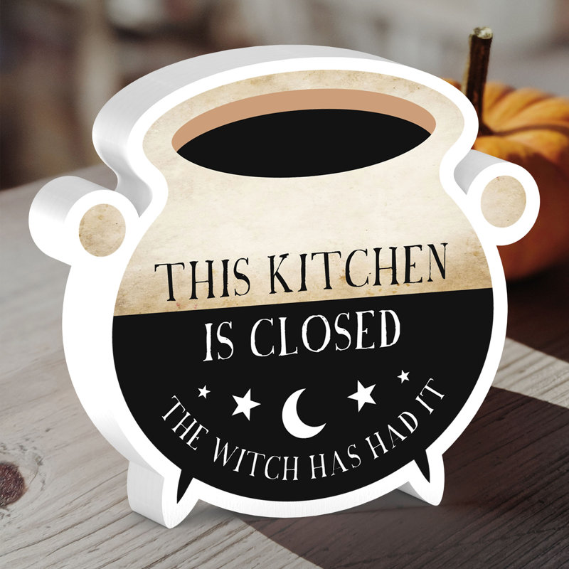 Shirleysburg The Kitchen Is Closed Witch Humour Wooden Cauldron Letter Block