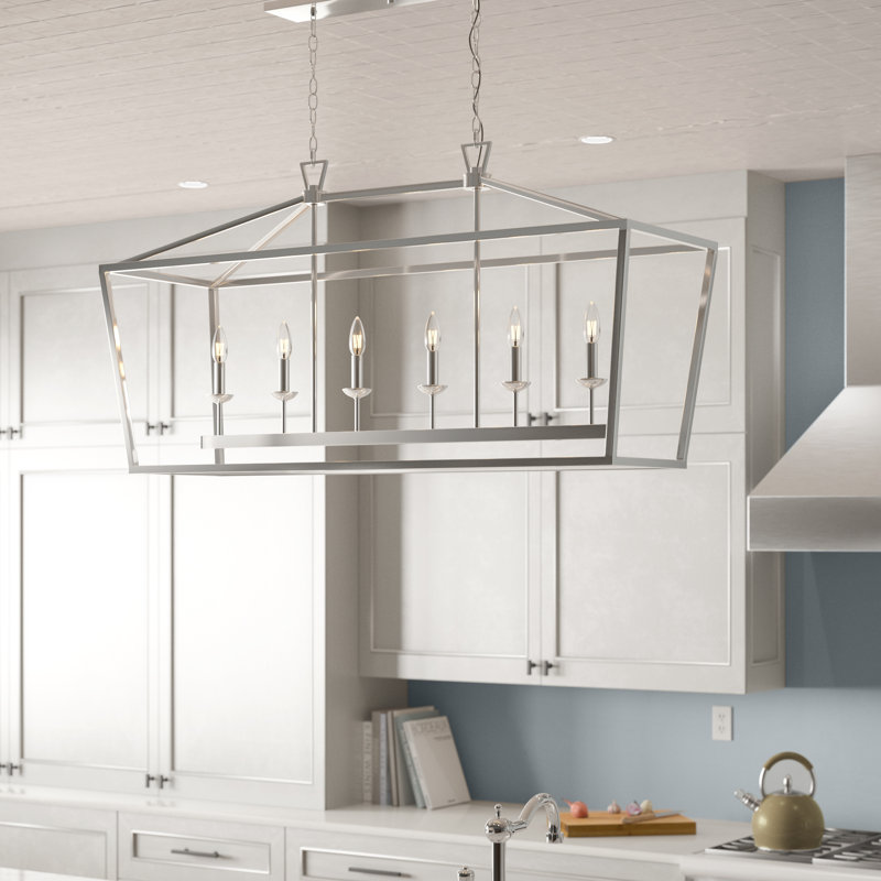 Hertford 6-Light Steel Dimmable Linear Chandelier , Polished Chrome