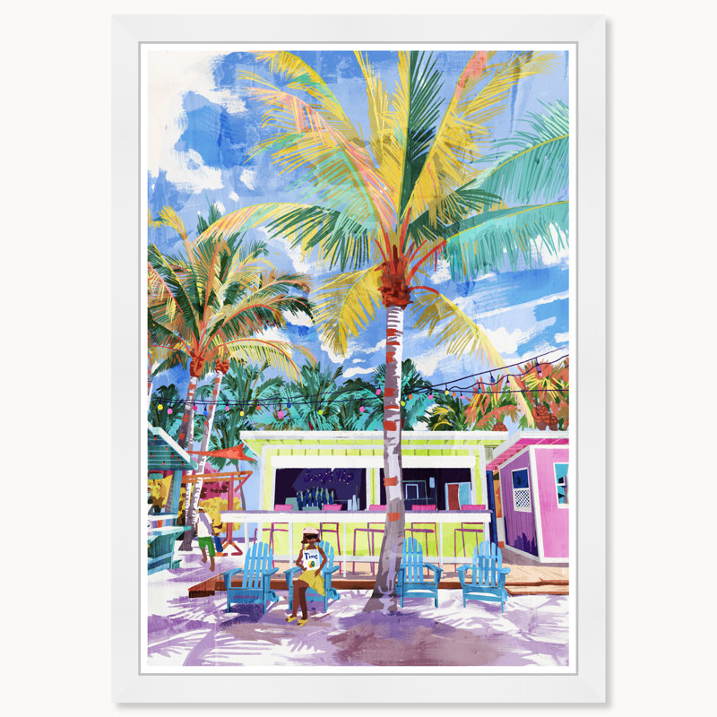 White Framed Coastal Shack Lounging Print, 15 x 21