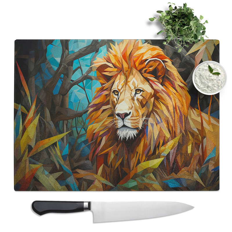 Lion Hard Edge  Glass Chopping Board
