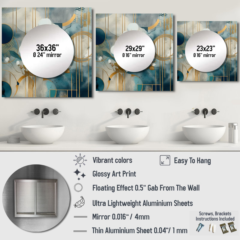 Mikonos - Miroir floral carré pour décoration murale, 36 po x 36 po