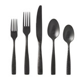 Fortessa Lucca Faceted 18/10 Stainless Steel 5 Piece Flatware Set, Service for 1, Brushed Black