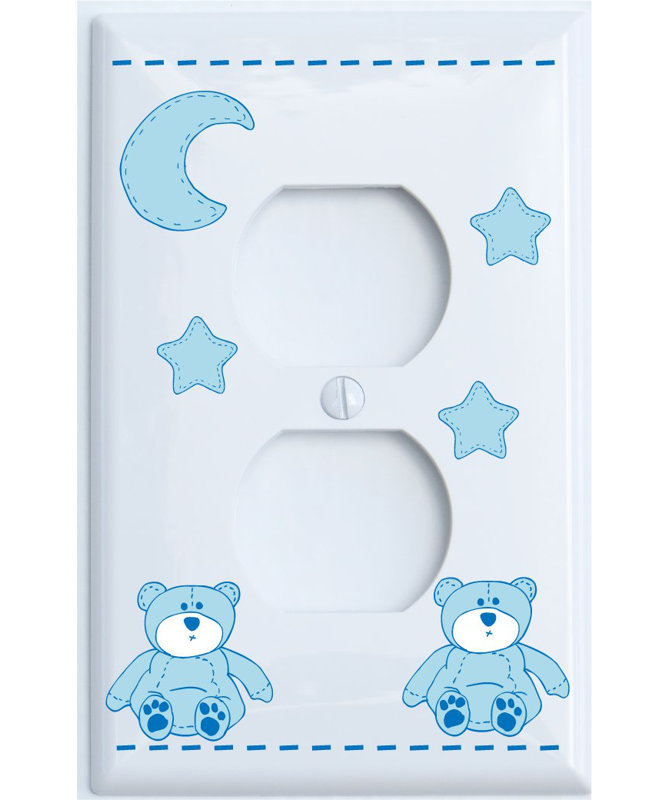 Plaque murale 2 prises Teddy Bear, Bleu / blanc