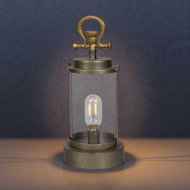 Vintage Metal & Glass Lantern with Warm LED Lights, 15" H x 6" W x 6" D