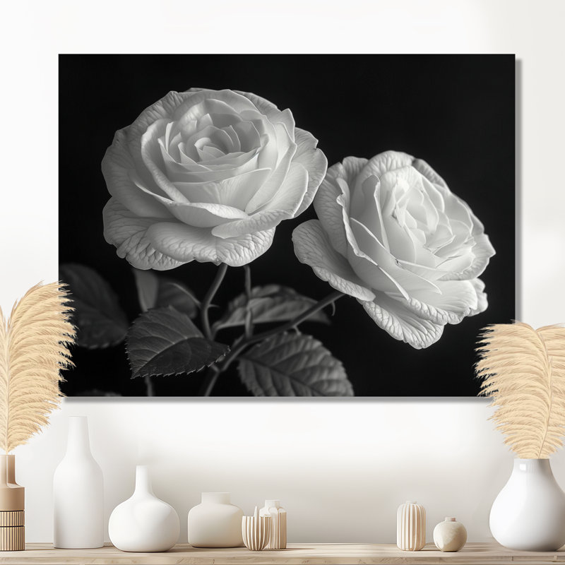 Décoration murale monochromes noir et blanc Bloom I - Roses, Toile tendue, H 16 po x l 32 po x P 1 po