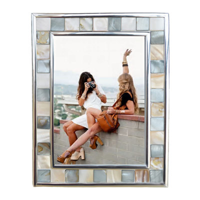 5 Silver Plate Picture Frame 5X7 Mother Of Pearl 5 By 7 Photo Frame Mosaic Glass Tabletop Frame (Grey+ White,1Pc)