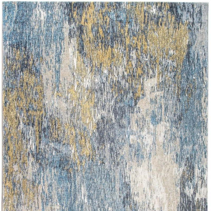 Tapis de couloir moderne bleu et abstrait, Rectangle 5 pi x 8 pi