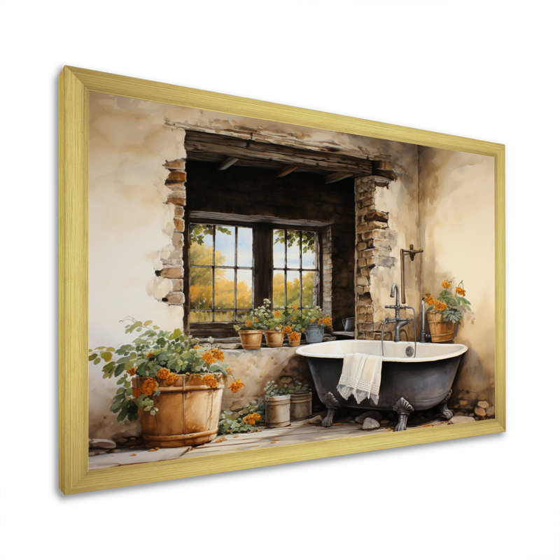 «Laundry Rustic Vibe I» - Art encadré, Cadre doré simple, H 16 po x l 32 po x P 1 po