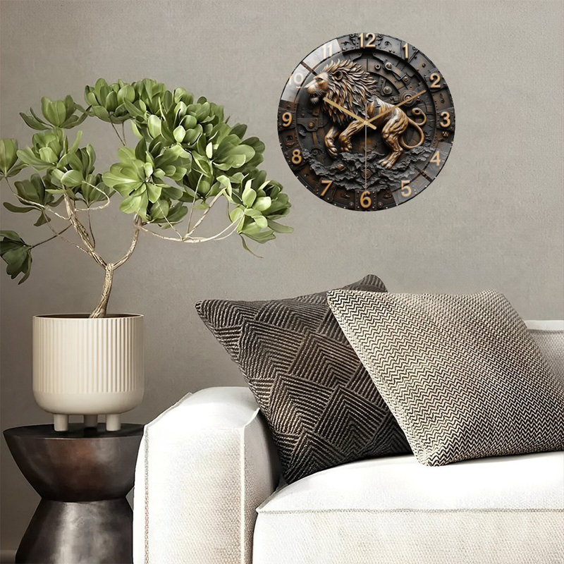 Horloge murale lion en métal 12 po