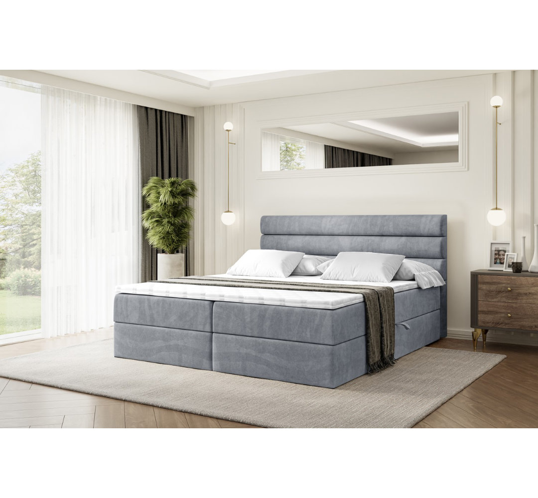 Boxspringbett Antoneshia mit H3 Bonell-Federkernmatratze, Topper und Bettkasten