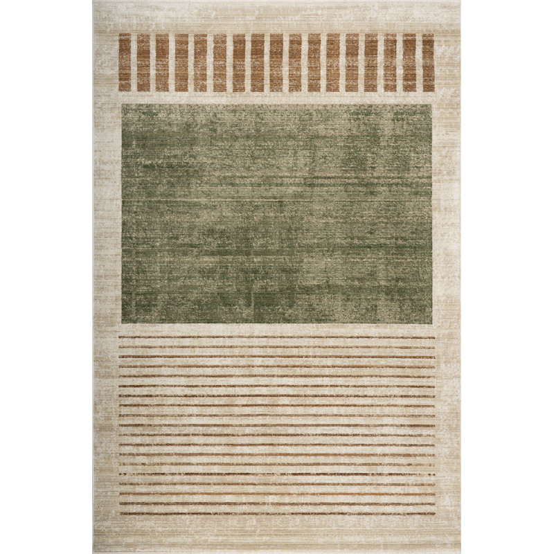  Keeva Modern Striped Fringe Area Rug, Rectangle 5'1" x 7'10", Green/Beige