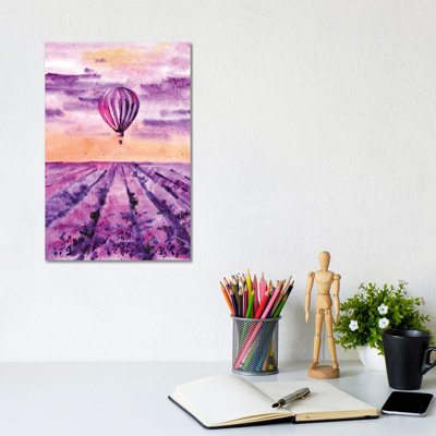 Hot Air Balloon Over Lavender Field by Nataly Mak - Gallery-Wrapped Canvas Giclée on Canvas
