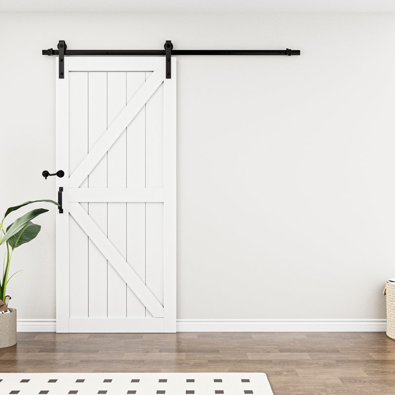 Porte de grange apprêtée en bois manufacturé en forme de K de H 84 po x l 36 po avec quincaillerie d'installation - serrure de porte incluse