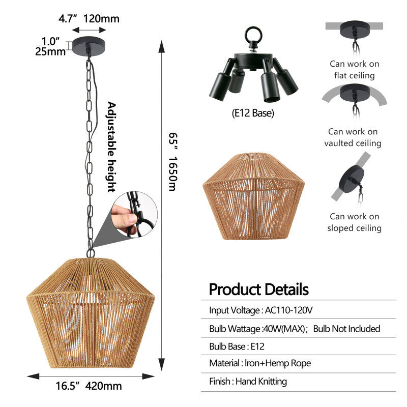 Luminaire suspendu 17 po Boho