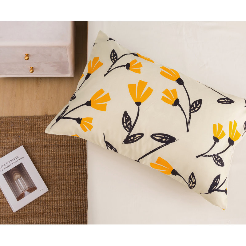 Cream and Yellow Floral Tulips Sheet Set, Queen Sheet Set + Fitted Sheet + 2 Pillowcases