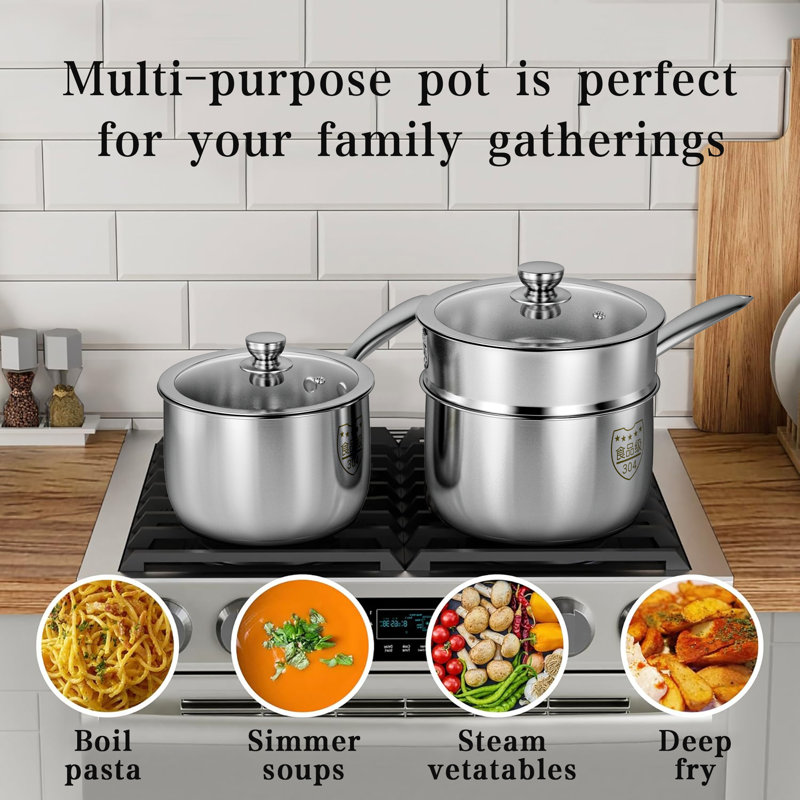 Cookware11 Stainless Steel Saucepan with Steamer Basket
