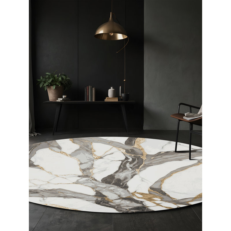 Machine Washable Gray Area Rug, Round 5'