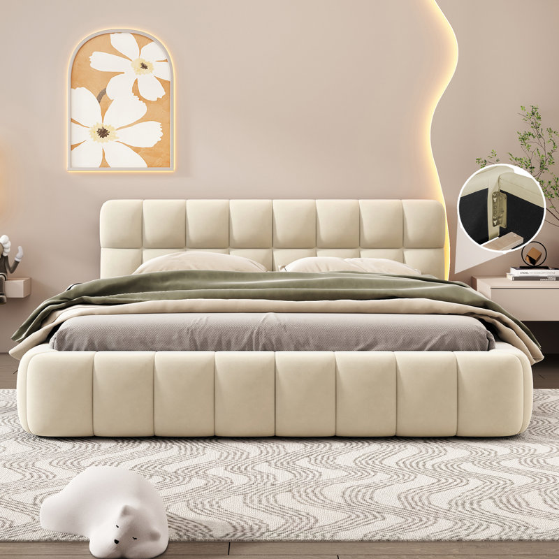 Upholstered Platform Bed, Beige