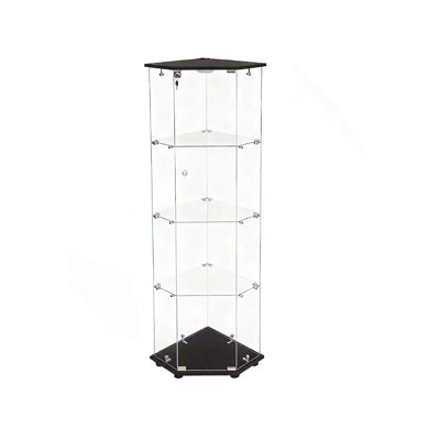 Tempered Glass Five-Sided Display Cabinet,Corner Cabinet,Liquor Cabinet,With Running Lights,With Locks,Bottom Equipped Adjustable Foot,For Various Floors,Living Room,Corridor,Office,Black