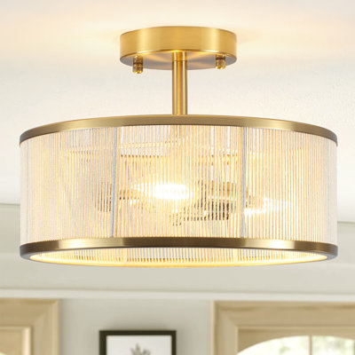  12.5 In 3- Light Boho Coastal Semi Flush Mount Ceiling Light for Hallway Entryway Kitchen Bedroom Nursery