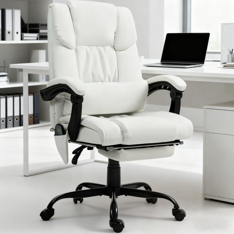 Fauteuil de massage avec 6 points vibrants, repose-pieds et télécommande, Blanc