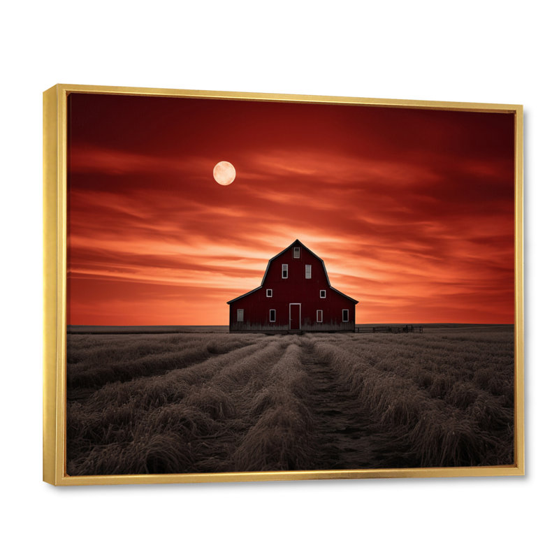 Paysage de grange au crépuscule III - reproduction, H 12 po x l 20 po x P 1 po, Cadre flottant doré