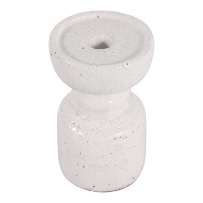 Traditional Crackle Ceramic Pillar Candle Holder for Home Tabletop Decor - Decorative Modern Candlestick Floor Accent for Living Room or Dining Styling
