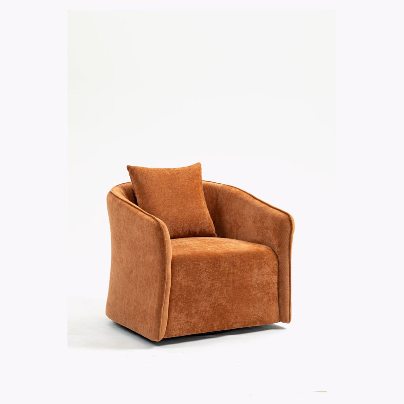30.25''Wide Upholstered Swivel Armrest Barrel Chair With Pillow, Caramel Polyester Blend