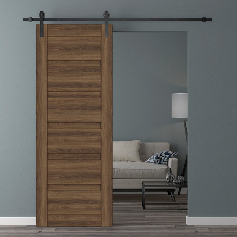 Porte de grange coulissante en bois de noyer et en bois de pacane en verre givré 18 po x 96 po avec quincaillerie Louver